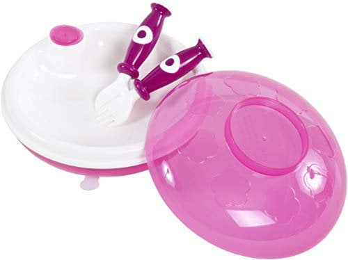 Bieco Set Warmhalteteller Baby mit Deckel, Gabel und Löffel | Baby Wärmeteller | Thermo Teller | Babybrei Geschirr | Babybrei Zubehör | Breiteller Baby | Babyteller | Kindergeschirr | warming