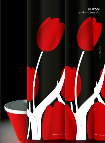 wohnideenshop Duschvorhang Tulipani schwarz rot weiß Tulpen 120cm breit x 200cm lang Textil mit Ringe