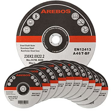 Arebos Dischi da taglio 50 pezzi | Ø 230mm x 2mm x 22,2mm | adatto per acciaio, acciaio inossidabile, inox, ferro, lamiera, metallo | avanti e indietro | Certificato EN 12413 (MPA)