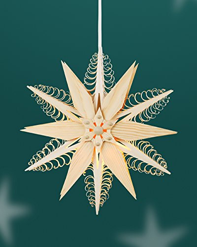 Rudolphs Schatzkiste Fensterschmuck Spanstern doppelt EL. Beleuchtet Mitte mit 2 Sterne BxHxT=24x24x8cm NEU Fensterbild Spanbaum Adventsstern Holz Seiffen Erzgebirge Stern Linde Fensterdeko