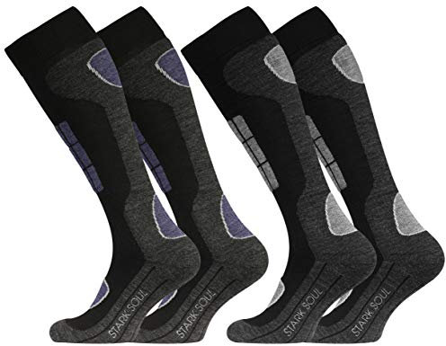 STARK SOUL Ski Funktionssocken, Wintersport Socken mit Spezial Polsterung, Schwarz-anthrazit mit Hellgrau & Jeansblau, 39/42, 2 Paar
