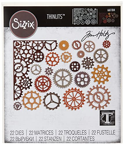 Sizzix 661184 Thinlits Zahnräder von Tim Holtz Stanzen, 22 in Packung, Mehrfarbig, 19 x 14.5 x 0.5 cm