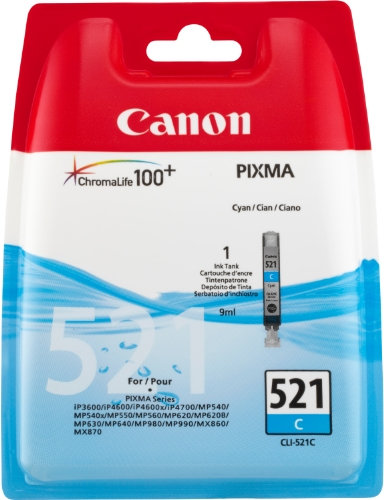 Canon Originaltinte CLI-521 C, Größe Standard, Cyan, Recyclebare Verpackung