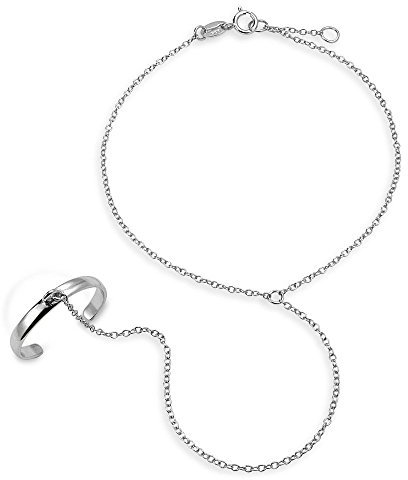 Bling Jewelry Trendy Zartes Handkette Tänzerin Sklaven Armband Für Frauen Und Ring .925 Sterling Silber Einstellbar