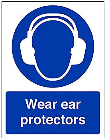 V Safety Wear Ear Protectors PPE Sign - 150mm x 200mm - Self Adhesive Vinyl