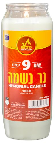 Ner Mitzvah 9 Day Yahrtzeit Candle - Kosher Memorial and Yom Kippur Candle in Plastic Holder