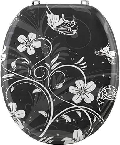 Cornat WC-Sitz White Flower - Ansprechendes Design - Hochwertiger Holzkern - Komfortables Sitzgefühl / Toilettensitz / Klodeckel / KSD532