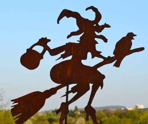 Gartenstecker Hexe mit Rabe, Gesamthöhe ca. 120 cm, Metall + Edelrost, gute Qualität