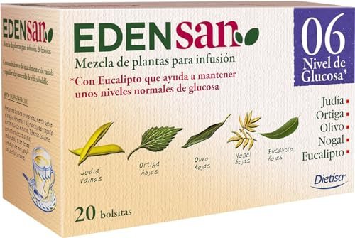 Dielisa EDENSAN 06 Glucosa, Mezcla de plantas para infusión con eucalipto que ayuda a mantener unos niveles normales de glucosa en sanre. 20 bolsitas
