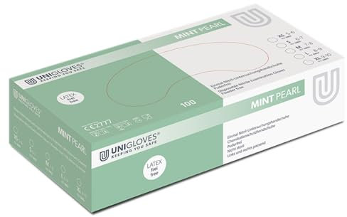UNIGLOVES - Mint PEARL® Passgenaue Einweghandschuhe aus Nitril | Lebensmittelecht, puderfrei & latexfrei | hohe Festigkeit & Haltbarkeit | 100 Stück | Einmalhandschuh XL