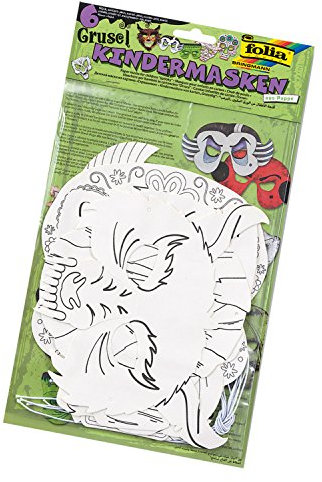 folia 23239 - Kindermasken Grusel, aus Pappe, Motive sortiert, 6 Stück, weiß, zum selbst Bemalen und Gestalten, für Kinder, Jungen und Mädchen, ideal für Kindergeburtstage und Partys