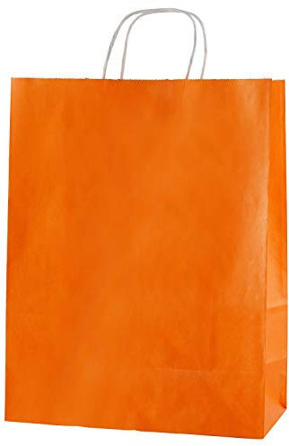 Thepaperbagstore 25 Papiertragetaschen, Recycelbar Und Wiederverwendbar, Mit Gedrehten Griffen, Orange – Mittelgroß 250x110x310mm