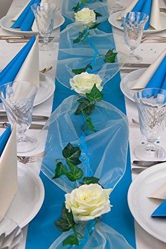 Tischdeko Komplett Set Flair TÜRKIS Tischdekoration für Hochzeit Geburtstag Kommunion Konfirmation Jubiläum in türkis-Creme für ca. 8 - 10 Personen