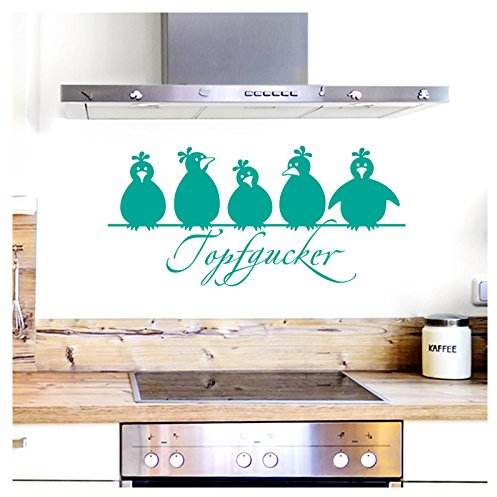 Grandora Wandtattoo Topfgucker 5 Vögel I türkis 30 x 14 cm I Küche Spruch Zitat Aufkleber selbstklebend Wandaufkleber Wandsticker W862