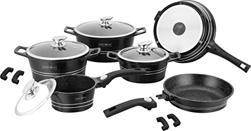 ROYALTY LINE Batterie de cuisine 14 pieces - Revetement marbre - Rouge
