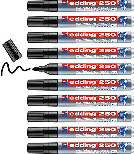 edding 250 Whiteboardmarker 10 Whiteboard Stifte - Rundspitze 1,5-3 mm - Boardmarker abwischbar - für Whiteboard, Flipchart, Magnettafel, Pinnwand, Memoboard - Sketchnotes -