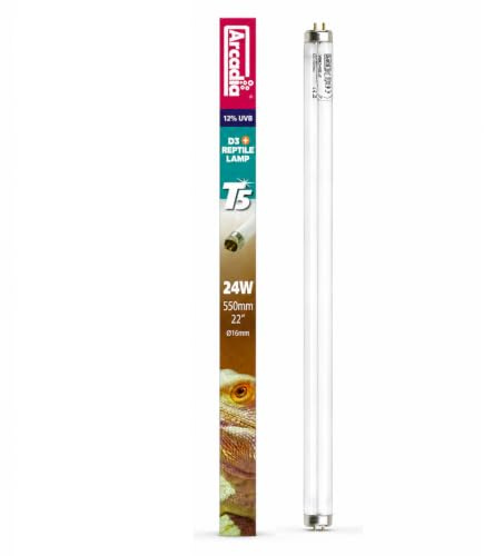Arcadia D3+ Reptile T5 Lamp 12% UVB, 24W 56cm. High Output Desert UVB Tube, Full Spectrum 6500K Daylight, Flicker Free, 12-Month Lifespan. Replacement Bulb for Arcadia Pro T5 & LumenIZE Kits