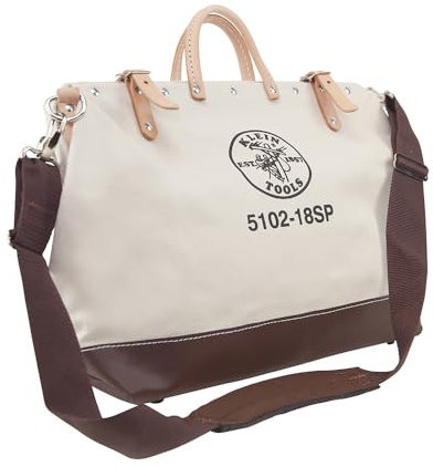 Klein Tools 5102-18SP Deluxe Canvas Werkzeugtasche aus natürlichem Canvas mit 13 Innentaschen und abnehmbarem Schultergurt, 45,7 cm