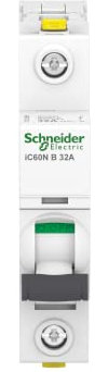 Schneider Electric A9F03132 Interruttore automatico iC60N, 1P, 32A, B caratteristiche, bianco, 32 Ampere B