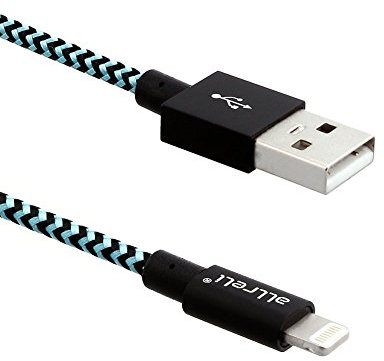 aLLreLi 2M Apple Lightning zu USB-Kabel - Robustes Lightning-Sync und Auflade-Kabel mit Nylonhülle für iPhone 6S/6 Plus/5S/5C/5/4, iPad Air 2/Mini 3/4, iPod Touch/Nano (Schwarz/Blau)