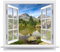 Premiumdesign Wandtattoo Fenster schöner Ausblick in eine ruhige Berglanschaft mit kleinem See in Originalgröße 120 x 102cm farbig #135