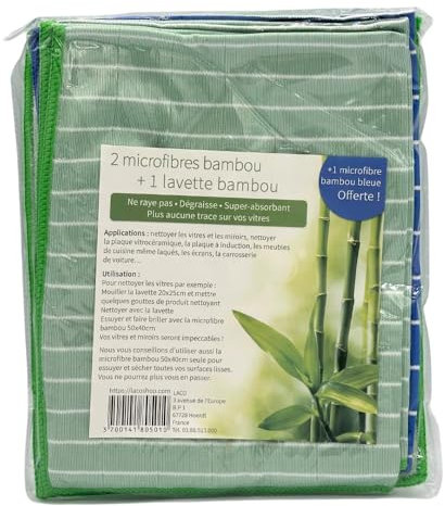 3 Chiffons microfibres Bambou + 1 lavette Bambou