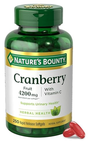 Nature's Bounty Cranberry Pills for Women Urinary Tract Health, Cranberry Supplements with Concentrate & Vitamin C, 250 Softgels (Pack of 1)
