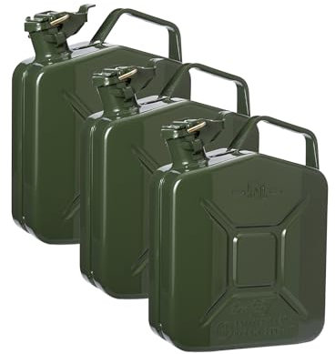 Oxid7® – Jerricane en métal – pour Essence et Diesel – 5 litres – Vert Olive – Conception testée – Certification Un