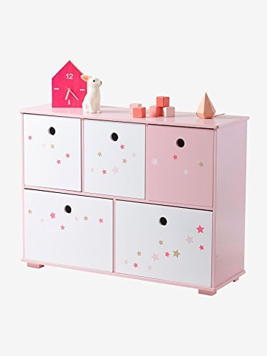 Vertbaudet Kinder Sideboard mit 5 Aufbewahrungsboxen Mittelrose Einfarbig MIT App.