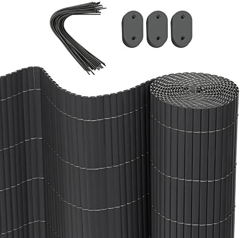 WOLTU Canniccio PVC frangivista giardino 400x160 cm, recinzione schermi divisori Resistente ai raggi UV Resistente alle Intemperie, protettivi per giardino, balcone, terrazza, Grigio