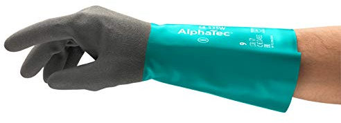 Ansell AlphaTec 58-535W Chemikalien-Arbeitshandschuhe, Einzigartige Kombination aus Chemikalienfestigkeit, Griffsicherheit und Komfortablem Innenfutter, Grün, Größe L (6 Paar)
