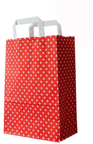 250 Stück farbige Papiertragetaschen Papiertaschen rot-weiß gepunktet 18 + 8 x 22 cm