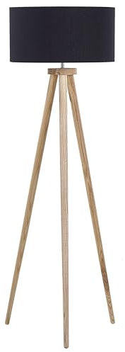Beliani Moderne Stehlampe Polybaumwolle/Holz schwarz 140 cm Trommelform Nitra
