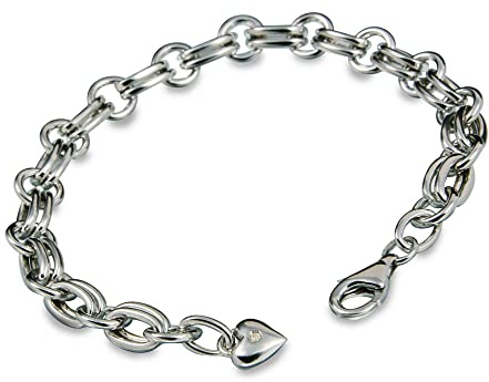 Hot Diamonds Statement Silver Charm Bracelet | 925 Sterling Silver Chunky Charm Bracelet with Diamond-Set Heart | Contemporary Double-Link Design | Luxury Gift Wrap Included