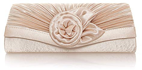 Damara, Damen-Clutch, Satin, Plissee-Blume vorne, - champagnerfarben - Größe: Large