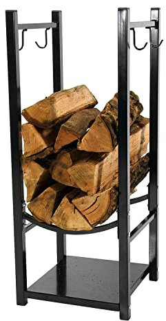 Sunnydaze Kaminholzregal Innen und Außen mit Haken für Kaminbesteck - Stahl Brennholzregal Außen und Innen - Robuste Pulverbeschichtung - Platzsparendes Holzregal Kaminholz Innen und Außen - Schwarz