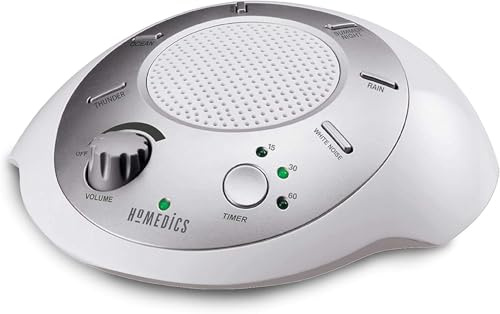 Homedics SoundSleep White Noise Sound Machine, Silver, Small Travel Size with 6 Relaxing Nature Sounds, Portable Therapy for Home, Office, Nursery, Auto-Off Timer