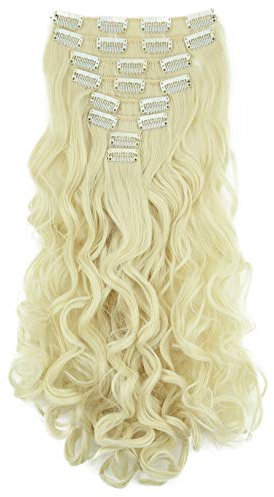 CAISHA XL 45cm CLIP IN EXTENSIONS Klara 7 Teile Set Haarverlängerung Voluminös Gelockt Platinblond CE8-1