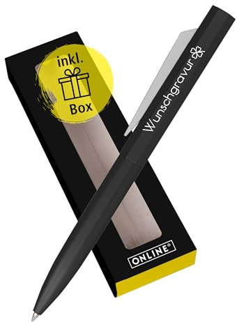 Online Personalisierter Kugelschreiber mit Gravur Octopen in Geschenkbox I hochwertiger Metall-Kuli Schwarz I auswechselbare Großraum-Mine I Schreibfarbe blau I persönliches Geschenk