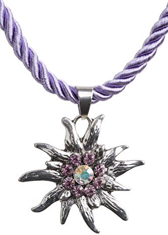 Trachtenkette Edelweiss Anhänger mit Kordellband diverse Farben Trachten Kette für Dirndl und Lederhose Trachtenschmuck (Violett)