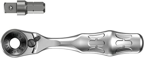 Wera 8001 A Zyklop Mini 1 1/4 Ratchet, with 1/4 Socket Adaptor, 05073230001, Silver