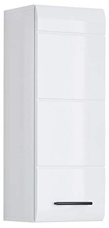 trendteam smart living - Skin - Hängeschrank - Weiß/Weiß Hochglanz - Badschrank 1 Tür (rechts oder Links montierbar) und 1 Einlegeboden - (BxHxT) 30 x 77 x 23 cm - schwarzer Griff - Kratzfest