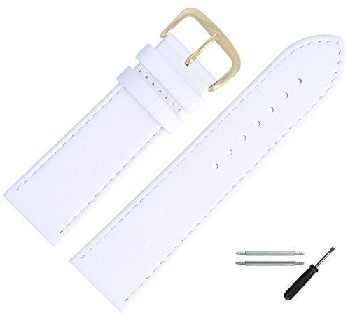 MARBURGER Uhrenarmband 26mm Leder Weiss Gold Glatt Mit Naht - Montage Set 7592620000220