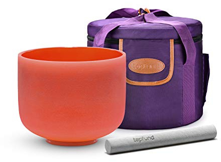 Topfund D# Note, Rainbow Crystal Singing Bowl, 25.4 cm Navel Chakra Bowl with Heavy Duty Carrying Case and Singing Bowl Suede Striker, Orange Colour