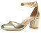 Ajvani Womens Ladies Low mid Block Heel Ankle Strap Court Shoes Sandals, 5 UK, Gold Metallic