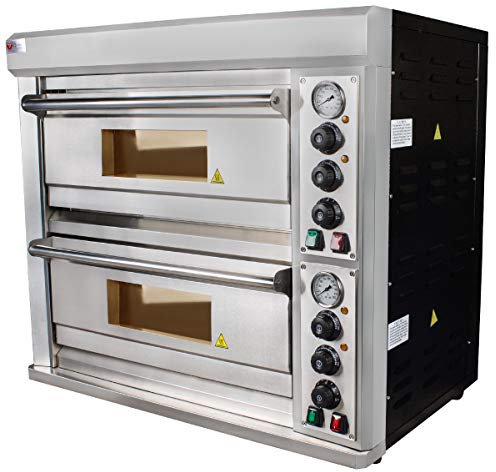 Beeketal 'BPO040-2' XL Profi Doppel Kammer Pizzaofen mit 2x 638x430 mm Schamottstein Backflächen, Gastro Steinbackofen für Pizza, Brot und Backwaren, 8800 Watt, Pizzabackofen Temperatur bis zu 350°C