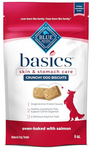 Blue Buffalo Basics Crunchy Dog Biscuits for Skin & Stomach Care, Limited Ingredient Diet Dog Treats, Salmon & Potato Recipe, 6-oz. Bag