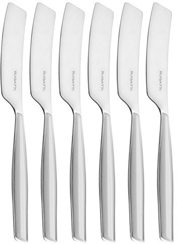 BUGATTI, Glamour, Set 6 Spalmatori Piccoli in Acciaio Inox 18/10 e Manico Colore Grigio, Lavabili in Lavastoviglie, con Stampaggio PRO-Tech System