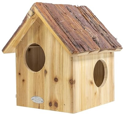 mgc24 Eichhörnchenhaus - Eichhörnchenkobel, Eichhörnchen Nistkasten zum Aufhängen für Garten und Balkon, aus Holz wetterfest, Naturoptik mit Rindendach, 25,2 x 26 x 29 cm