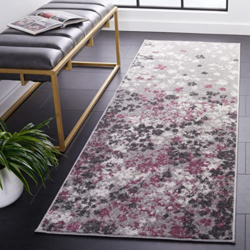 SAFAVIEH Adirondack Collection Runner Rug - 2'6 x 8', Light Grey & Purple, Floral Design, Non-Shedding & Easy Care, Ideal for High Traffic Areas in Living Room, Bedroom (ADR115M)